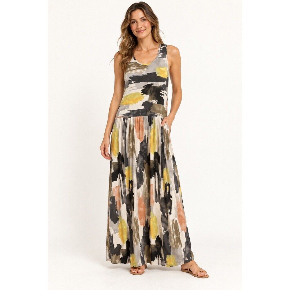 Egs Abstract Brushstroke Sleeveless Maxi Dress Multicolor Womens Estimated Large
